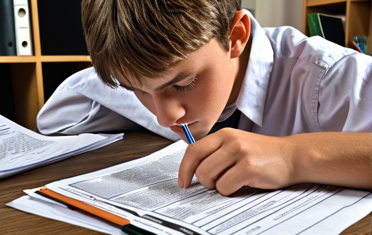 **Image Prompt:** A focused student meticulously analyzing past exam papers, highlighting key areas and identifying recurring themes. The scene emphasizes strategic learning, reflecting concepts like "Analyzing Past Papers" and "Identifying Weaknesses."
